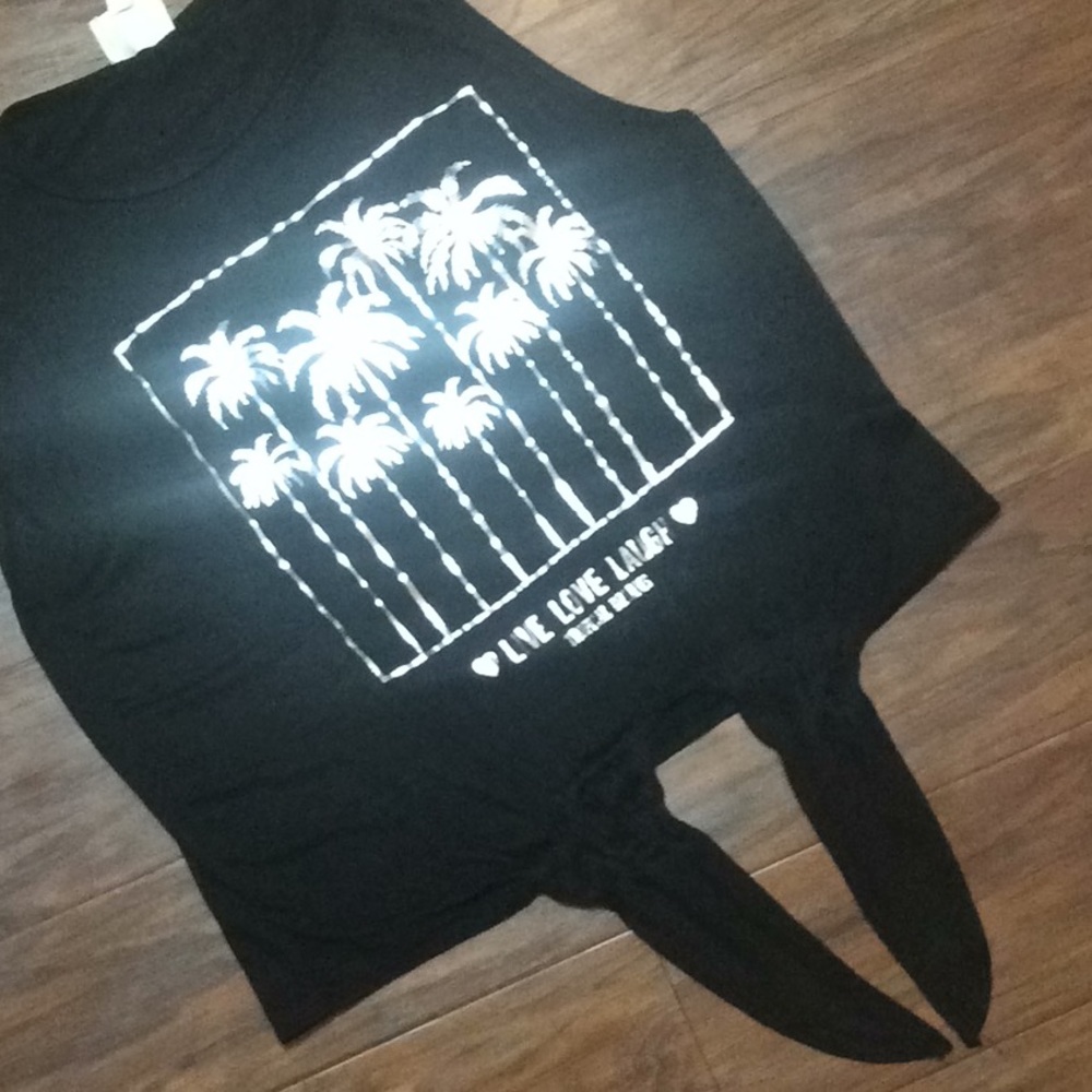 NWOT Dirtee Laundry Palm Tree Tie Waist Top - Picture 7 of 8